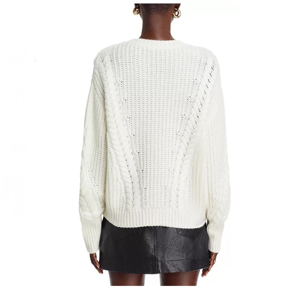 Luxurious 100% Cashmere Crewneck Cable Knit Sweater By Aqua in White Cream - Picture 3 of 7